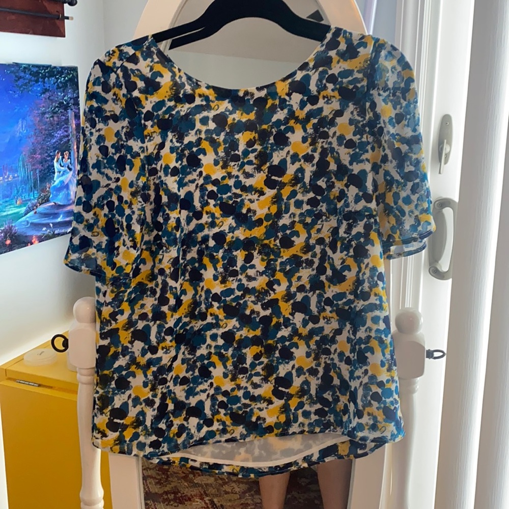 H&M paint pattern blouse with bow